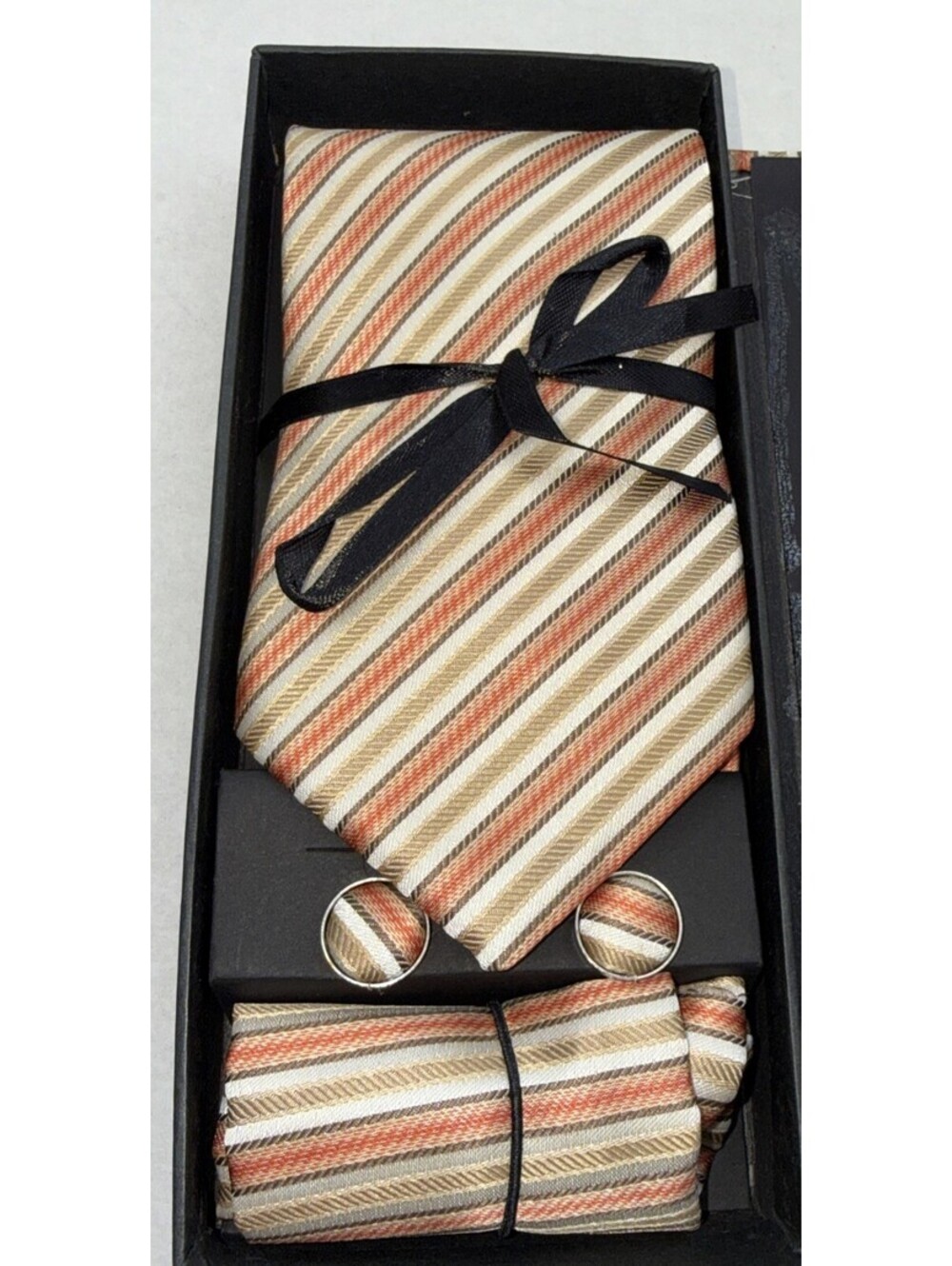 NEW Burberry London 100% Striped Silk Tie Pocket Square Cufflinks Gift Set Boxed